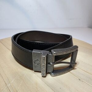TRUE RELIGION Reversible Belt Men's 34 Lumin Textured Roller Twist Black/Brown